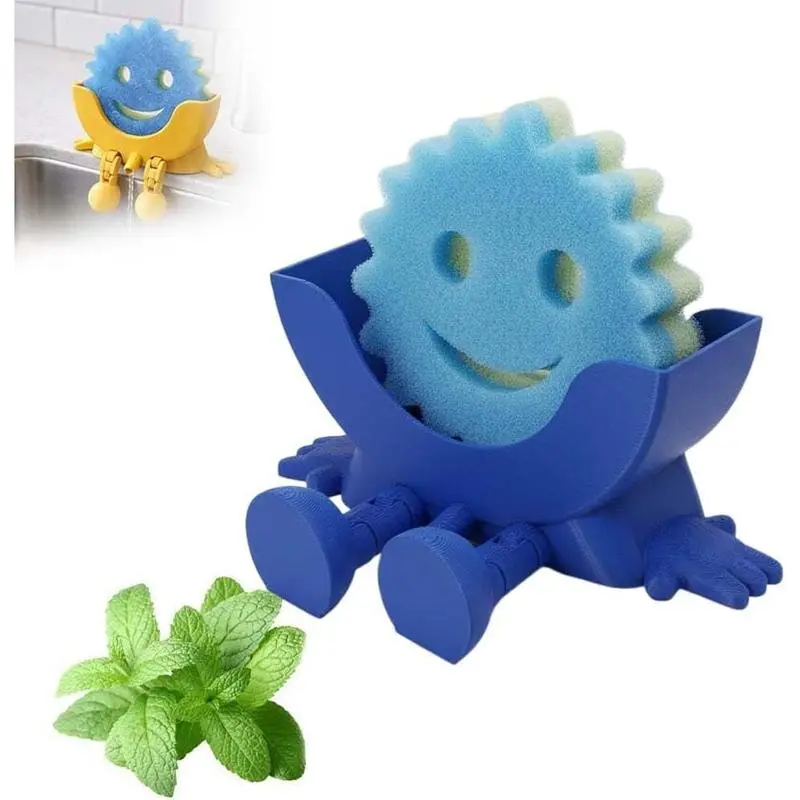 Funny Plastic Smiley Face Sponge Holder - Compact 3D Printed Drainage Kitchen Sink Stand, Designed for Kitchen Sinks, Countertop Organizer to Keep Sponge Dry & Clean