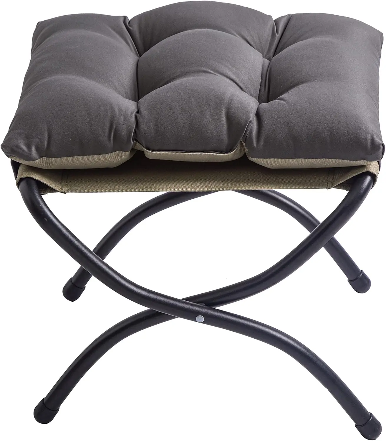 15" Foldable Foot Stool Ottoman with Metal Frame - Washable Dark Grey Upholstered Indoor/Outdoor Footrest for Living Room, Bedroom, Patio - Space-Saving Compact Design