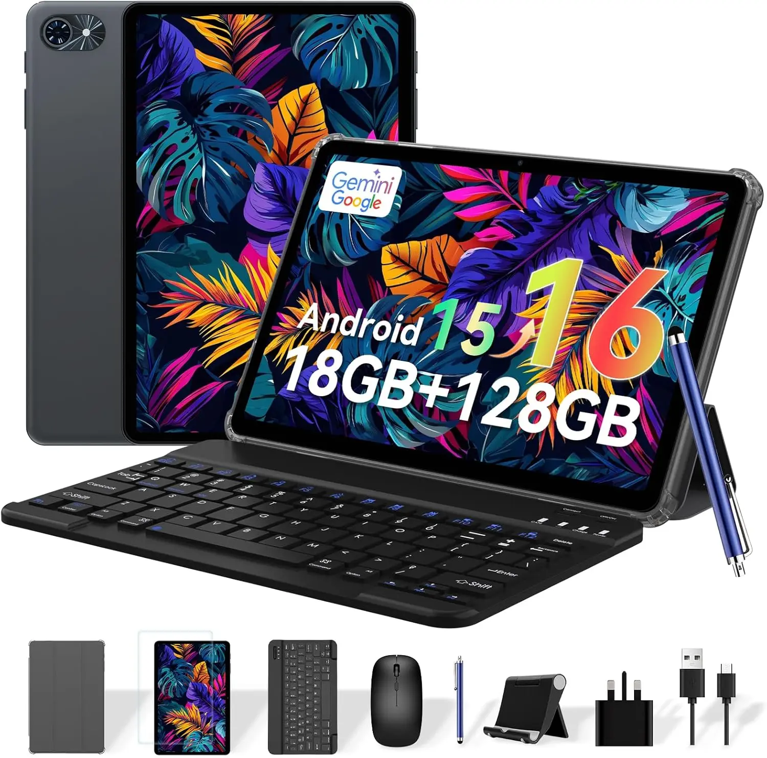 【DealsForYouDays 】T80 Android 16 Tablet, HD IPS Large Screen, Unisoc T310, 18(6+12)GB +128GB, Long Battery, Face Unlock, Widevine L1,  Gemini Ai, 120Hz, Bluetooth 5.0, 5G WiFi 6, 8 In 1 Gaming Tablet Set With Keyboard Mouse Stylus
