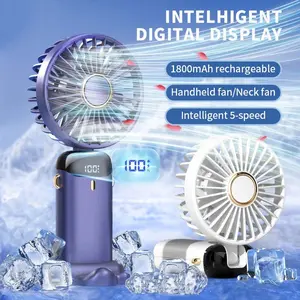 3 IN 1 Hand fan & 1800 mAh Portable fan, Mini Foldable USB Rechargeable for Travel & Outdoor & Summer