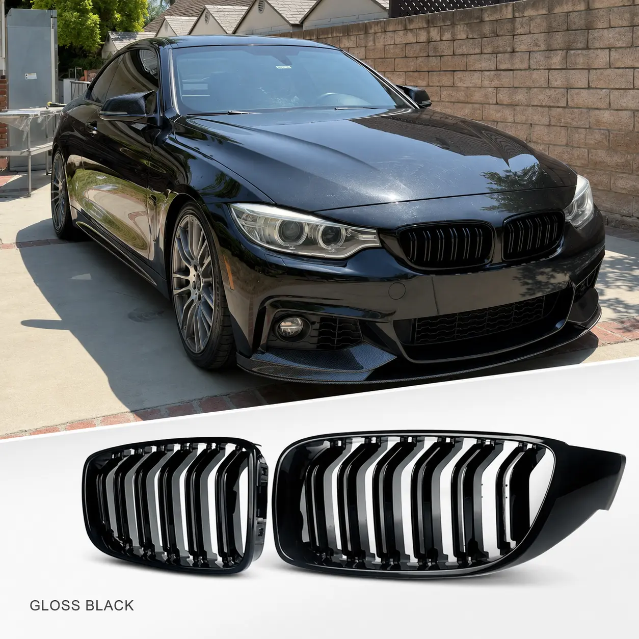 Gloss Black Dual Slat Front Kidney Grille Grill Pair For BMW 4 Series F32 Coupe F33 Convertible F36 Gran Coupe 420i 428i 430i 435i 440i 2013-2020, M4 F82 F83 2013-2017, Left Right 2PCS, Exterior Replacement Car Accessories, Clip On, F32/F33/F36