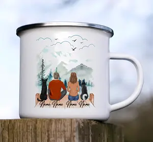 Personalized Enamel Camping Mug Custom Name Couple & Dog Mug Outdoor Coffee Mug Hiking Gift 2 Side Graphic