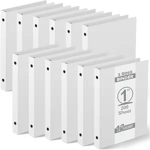 12 count Plastic Flexible 1 Inch Mini 3 Ring Binders Fits 5.5" x 8.5" Paper, Holds(Capacity 200 Sheets), Three Round Rings Small White A5 Binders Bulk for School, Office Use, Photo Album