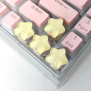 Keycaps Four Round Stars Yellow Translucent Stars Cute Personalized Design Direction Keys Special Keys for Mechanical Keyboards
