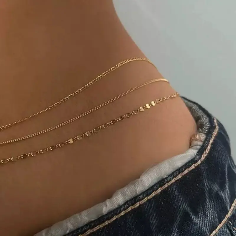Pack of 3 European/American fashion sexy nightclub metal chain accessories for women: waist chains, bikini body chains, belly chains, and waist jewelry
