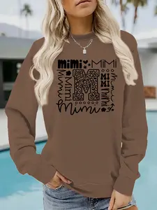 Women's Casual 'mimi' Letter Print Hoodie, Womenswear Soft Fitted Long Sleeve Round Neck Sweatshirt, All-Season Comfort Wear