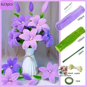 623pcs Multicolor Lily Tulip Twist Rod Pipe Cleaner Craft Kit, DIY Flower, Snowflake DIY Handmade Project, Perfect for Wedding Bouquets, Artificial Bouquet, Diy Bouquet Arrangement and Party Decorations