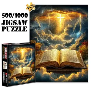 1pc 1000 piece adult puzzle 70x50cm Open Book with Cross and Stormy Sky500 pieces of paper jigsaw puzzle, suitable for adults and families, large-scale DIY puzzle interactive toy games, birthday h