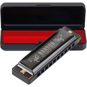 Black Harmonica Key of C with Case, 10 Holes 20  Diatonic Harmonicas Mouth Organ, Blues Harmonica for Adults//Professional Players/Beginners,  Style Harmonica, as a