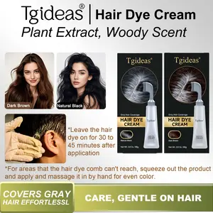 Tgideas Hair Dye Comb / Hair Dye Cream — Portable Home Uset, triple treatment, contains hyaluronic acid, 100% coverage of gray hair, available in black and brown, 1 box (includes hair dyeing tools).