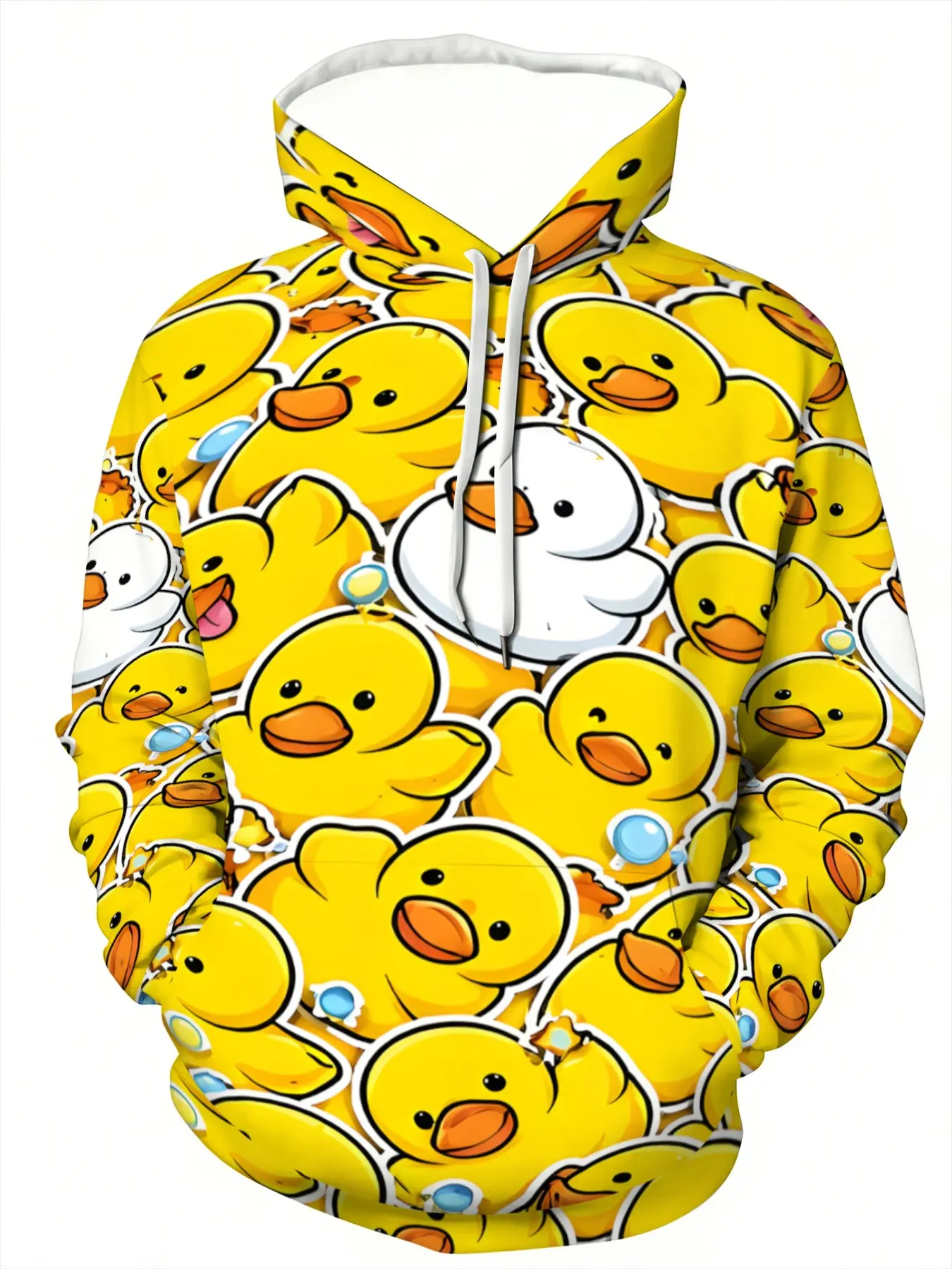 Men's Cute Duck Pattern Polyester Hoodie, Casual Streetwear, Drawstring and Pockets, Long Sleeve, Stretchy, Comfortable, Outdoor Activities, Fitness, Hunting