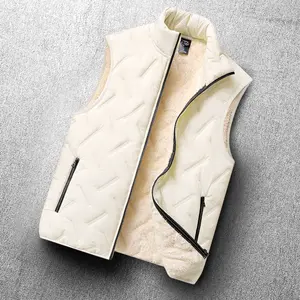 Men's White Wool-Lined Polyester Vest - Winter Warm, Regular Fit, Plain Color, Zipper & Pull-On Design, Machine-Washable, Sleeveless Casual Stylish Top, Sports Wear, Menswear Essential (Pairs with Jeans)