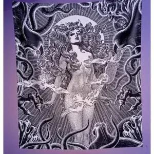 The Sorceress Wall Tapestry ~~ Vintage Fantasy Witchy Decor, Gothic Wall Hanging, Satanic Tapestry Wall Hanging Blanket Home