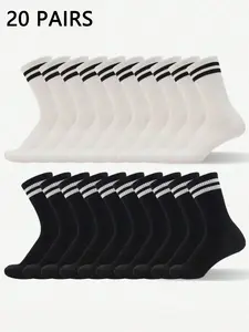 20 Pairs Women's Casual Fashion Socks, Unisex Breathable Moisture-Wicking Mid-Calf Socks, Multi-Functional All-Season Socks