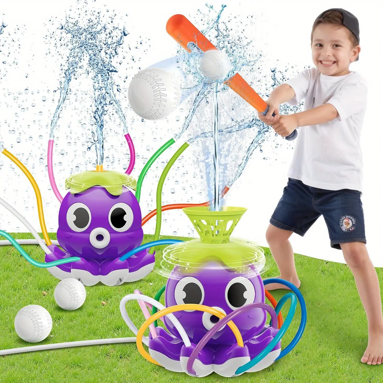 Unisex Baseball Water Sprinkler Toy - PVC-Free, Attaches to Garden Hose, Sports Backyard Lawn Game, Inflatable Pool Floats for Kids