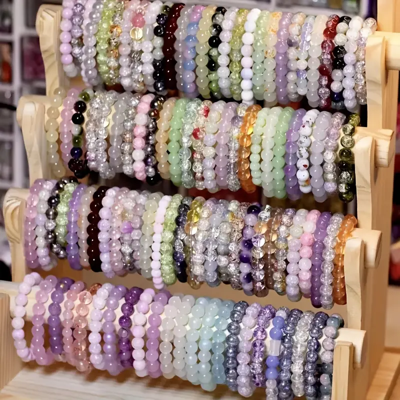 Handmade Stacking Bangles 24/36Pcs Set, Women's Bohemian Cracked Beaded Jewelry, Adjustable Multi-Color Arm Candy Accessories for Summer Vacation, Multicolor Stackable Bracelets, Bracelets For Women, Glass Bead, Matching Set, Crack Pattern, Women's Matchi