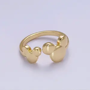 Double Cute Mouse Open Adjustable Gold Minimalist Ring - Nickel Free, Lead Free