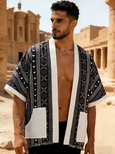 Men's tribal print fringed kimono-style cardigan - Bohemian jacket, fashionable and versatile, suitable for TikTok music festival trends, Bohemian looks, and casual urban outfits, men's gift