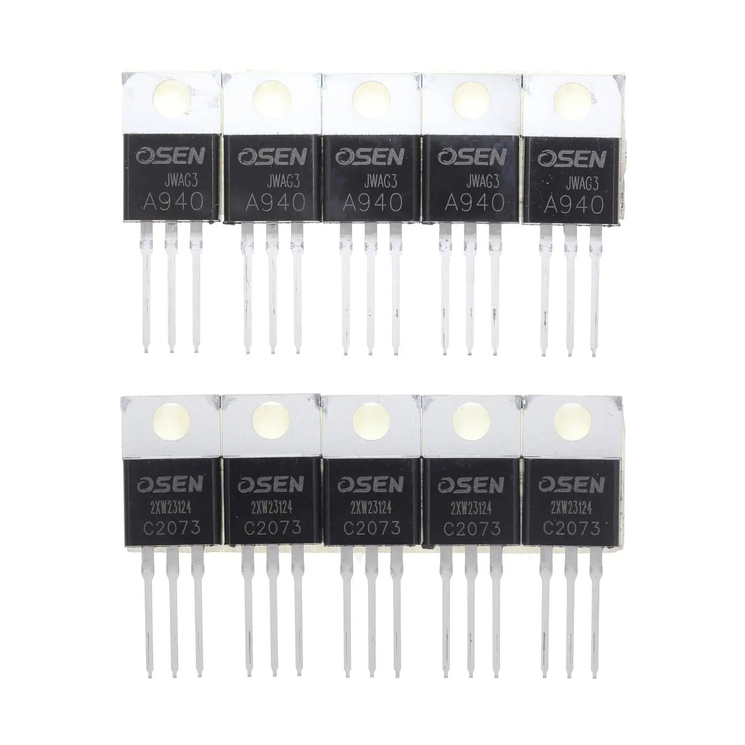 5 Pair A940 (2SA940 KSA940) + C2073 (2SC2073 KSC2073) NPN PNP Silicon Power Transistor TO-220 150V 1.5A 25W hFE:70-200