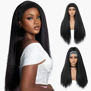 Black Straight Headband Wig for Woemn Glueless Synthetic Wear And Go Wig No Lace Front 220% Density Heat Resistant Fiber Daily Party Use