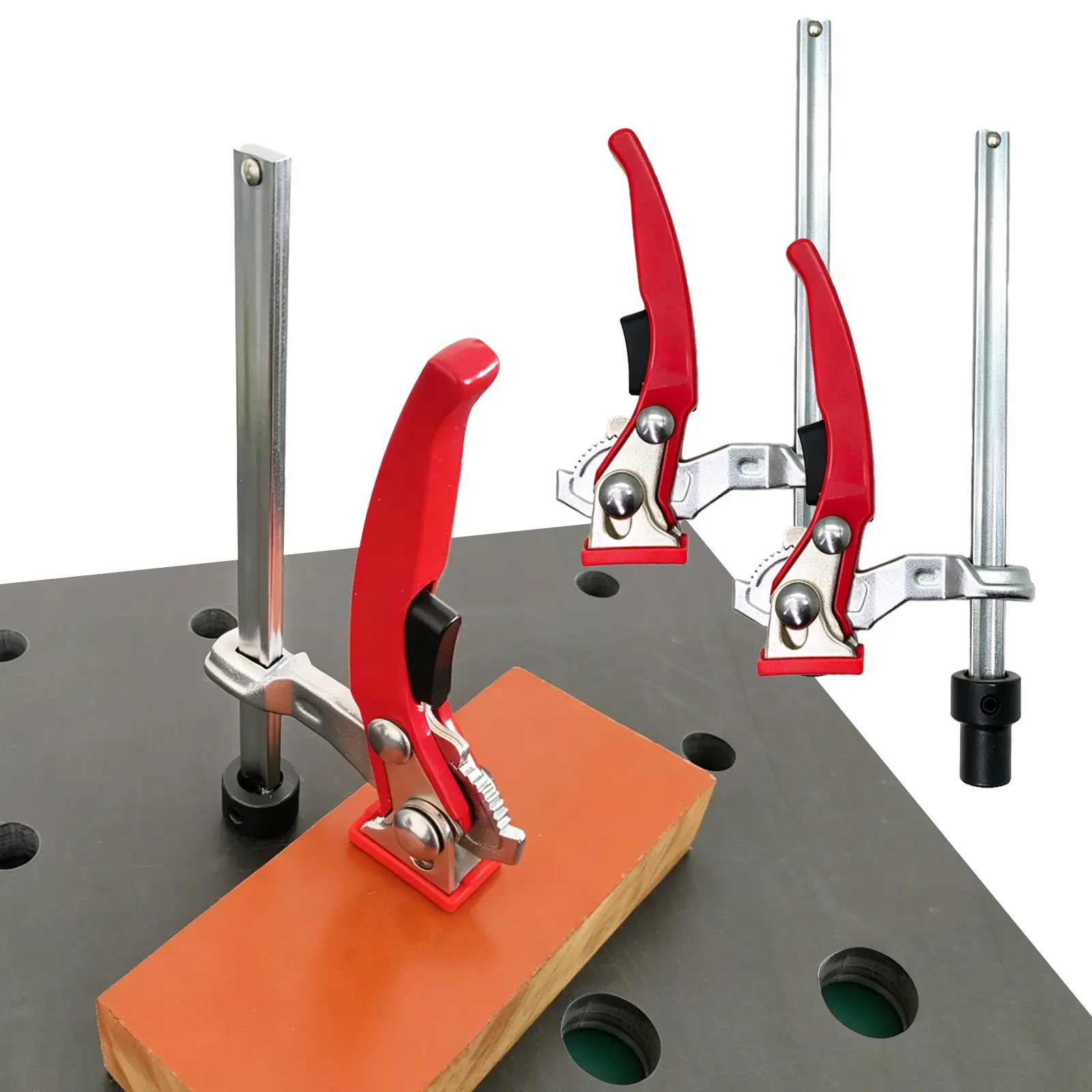 Demweison 2 Pack Bench Dog Clamps for 3/4" Holes, Heavy Duty Quick Ratchet Grip Clamps, Hold Down Clamp Set for MFT Table &fixture table