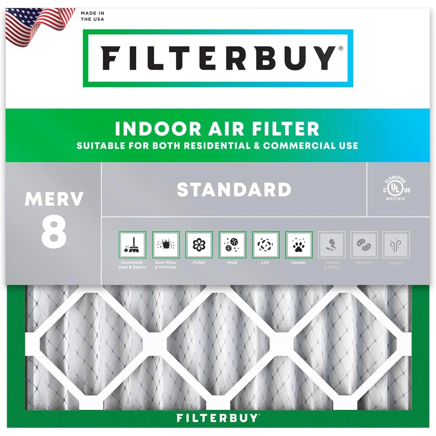 Filterbuy 19x19x2 Synthetic Replacement Pleated Air Filter (1-Pack) - MERV 8 Rating, Electrostatic Charge Dust Defense for HVAC AC Furnace (Actual Size: 19.00x19.00x2.00 in)