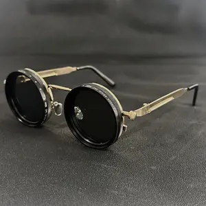 Men's Trendy Vintage Steampunk Full-Rim Spinner Sunglasses - Men's Accessories, Accessories Adults, Chic Aesthetic UV400 Protection Nylon TR90 Alloy Frame Eyewear, Adjustable Brightness, Black Gray Gradient Interchangeable Lenses, Party Casual Wear