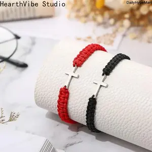 Hand-Woven Cross Bracelet Red Cord Couple's Matching Wristband for Couples