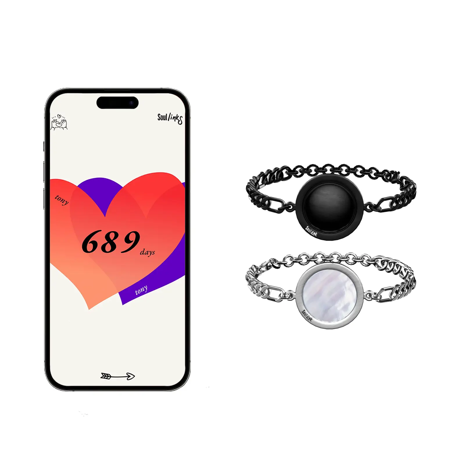 Soullink NFC Couple Bracelets for Him and Her – Smart Matching Bracelets for Lovers, Touch to Open Custom Love Page, Track Days Together, Personalized Anniversary Gift, Romantic Tech Jewelry for Boyfriend & Girlfriend