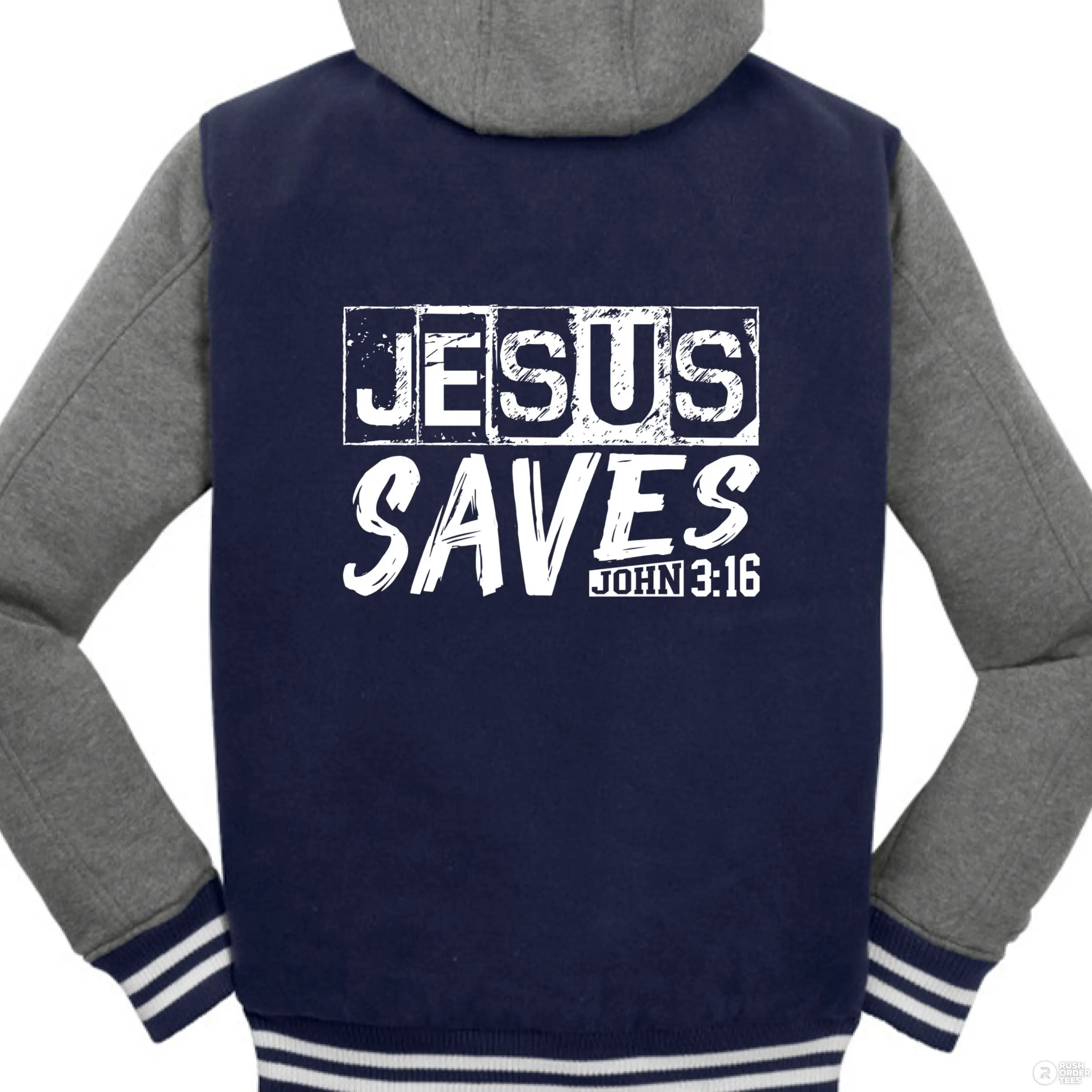 He Saves Men’s Christian Insulated Letterman Jacket