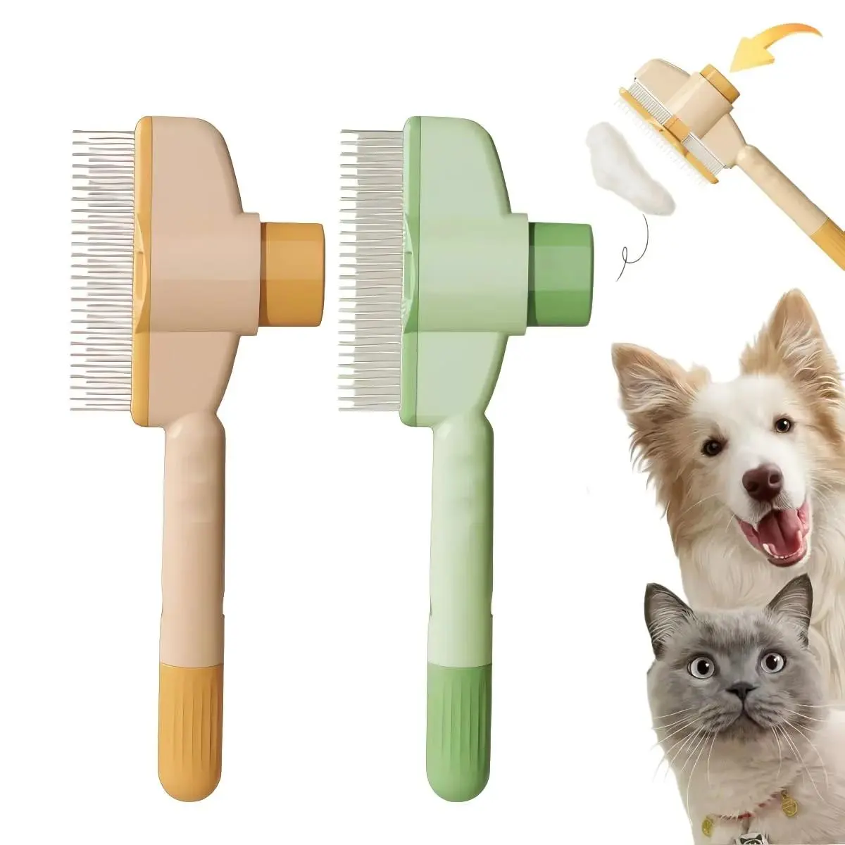 2pcs Self-Cleaning Pet Comb for Dogs & Cats - Dual-Length Stainless Steel Teeth for Shedding, Tangles & Flea Removal | Easy-Clean Grooming Tool for Long & Short Hair, Ideal for Cats, Dogs & Small Pets Pet Grooming Brush