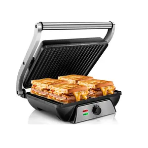 SUSTEAS Multi-Purpose Electric Indoor Grill, Non-Stick Panini Press with Grease Tray, 180-Degree Sandwich Maker with Floating Hinge Nonstick Coating Griddle Portable Barbecue