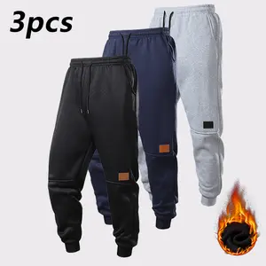 Men's Thick Warm Fleece Jogger Set, Drawstring Elastic Waistband, Side Pockets, Comfortable & Breathable Casual Sports Pants, Regular Fit, Suitable for Autumn Winter Daily Wear, Hiking Trips & Outdoor Activities