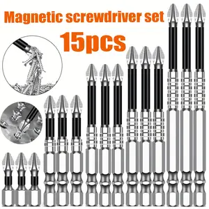 15-Piece High-Magnetic Screwdriver Drill Bit Set, Screwdriver Bits, Anti-Slip Magnetic Electric Screwdriver Impact Driver Kit, Portable Power Tool Accessories, Silver Color