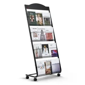 【fathersdaygift】VEVOR Brochure Display Rack,4-Tier Magazine Literature Display Stand with WheelsMovable Floor Standing Magazine RackHeavy Duty Newspaper Catalog Holders for Shop Exhibitions Office Craft Fairs