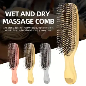Detangling Hair Brush Dry & Wet Detangler for Women Men Gold Anti Static Grooming Comb with Long Short Bristles Ergonomic Design Suitable for All Hair Types