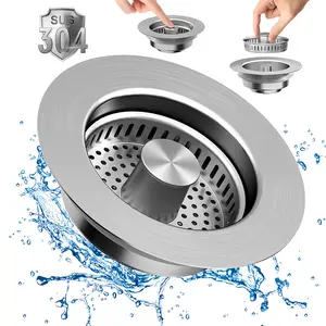 Stainless Steel Kitchen Sink Filter 3-in-1 - Pop-up Stopper Anti-clogging Food Catcher With Odor Filter, Easy To CleanSink Filter