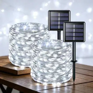 8 Modes Copper Wire Solar String Lights 2-Pack | 39FT 100 LEDs Per Set, Waterproof Outdoor Fairy Lights for Yard, Patio, Garden & Christmas