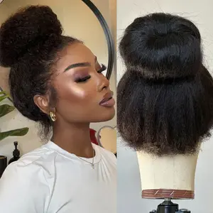 【4c Kinky Straight】Glueless 4C Kinky Edge Hairline Kinky Straight Human Hair Wigs Pre Cut Lace 8x5 13x4 360 HD Lace Frontal Wigs 250% Density #TikTokShopBlackFriday
