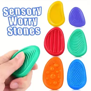 6 Sensory Stones, Silicone Texture Stress Relief, Anxiety Relief Toy for Autism and Adhd, Quiet Calming, Easter Basket Fill, Classroom Prize