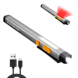 #JumpstartSale EverBrite Pen Flashlight, Rechargeable LED Pen Light, COB Light with White and Red Modes, Memory Function, USB C Cable, 6 Modes Pocket Light with Clip and Magnet, Waterproof, for Camping, Emergency