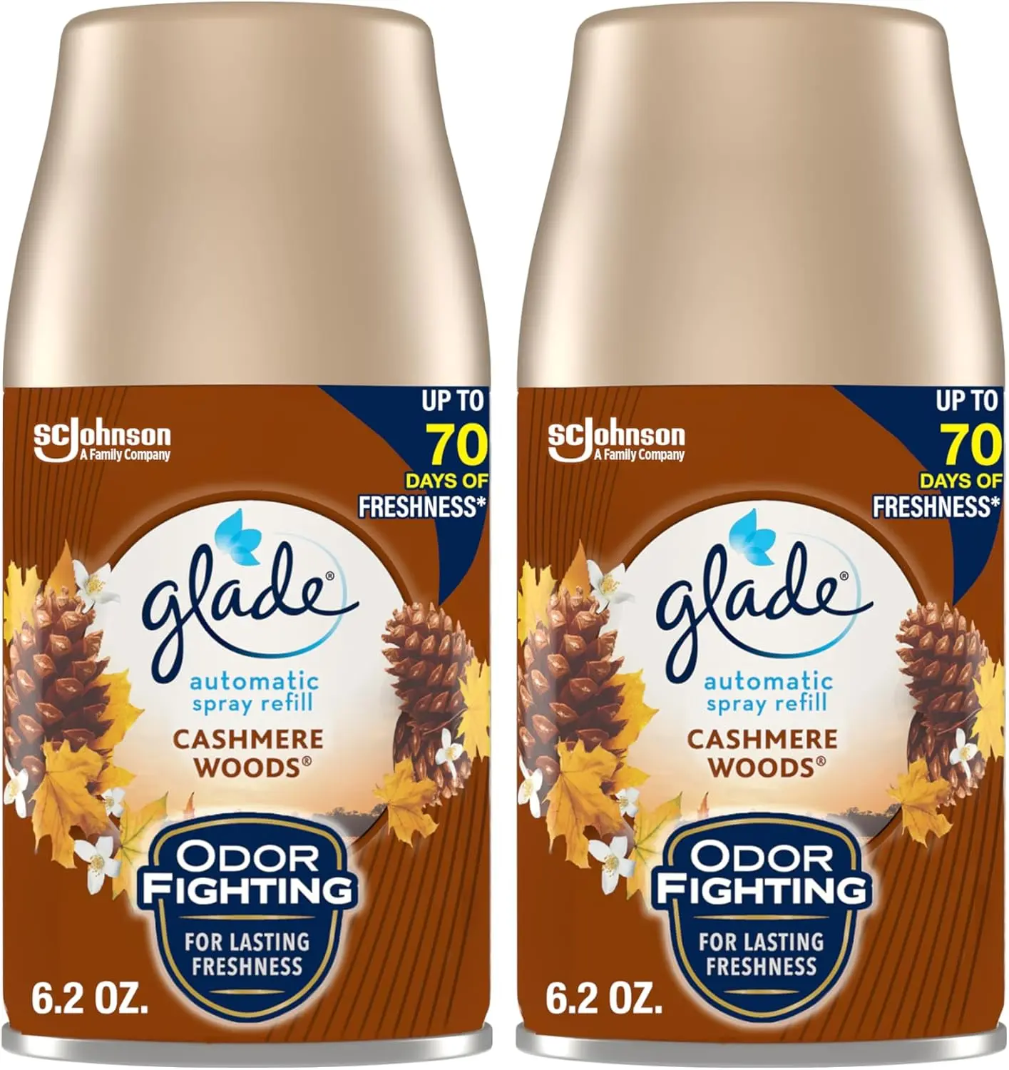 Automatic Spray Refill Cashmere Woods Air Freshener 2 Pack, 6.2 Oz Each, Long-Lasting Room & Bathroom Fragrance, Compatible with Glade Automatic Spray Dispenser