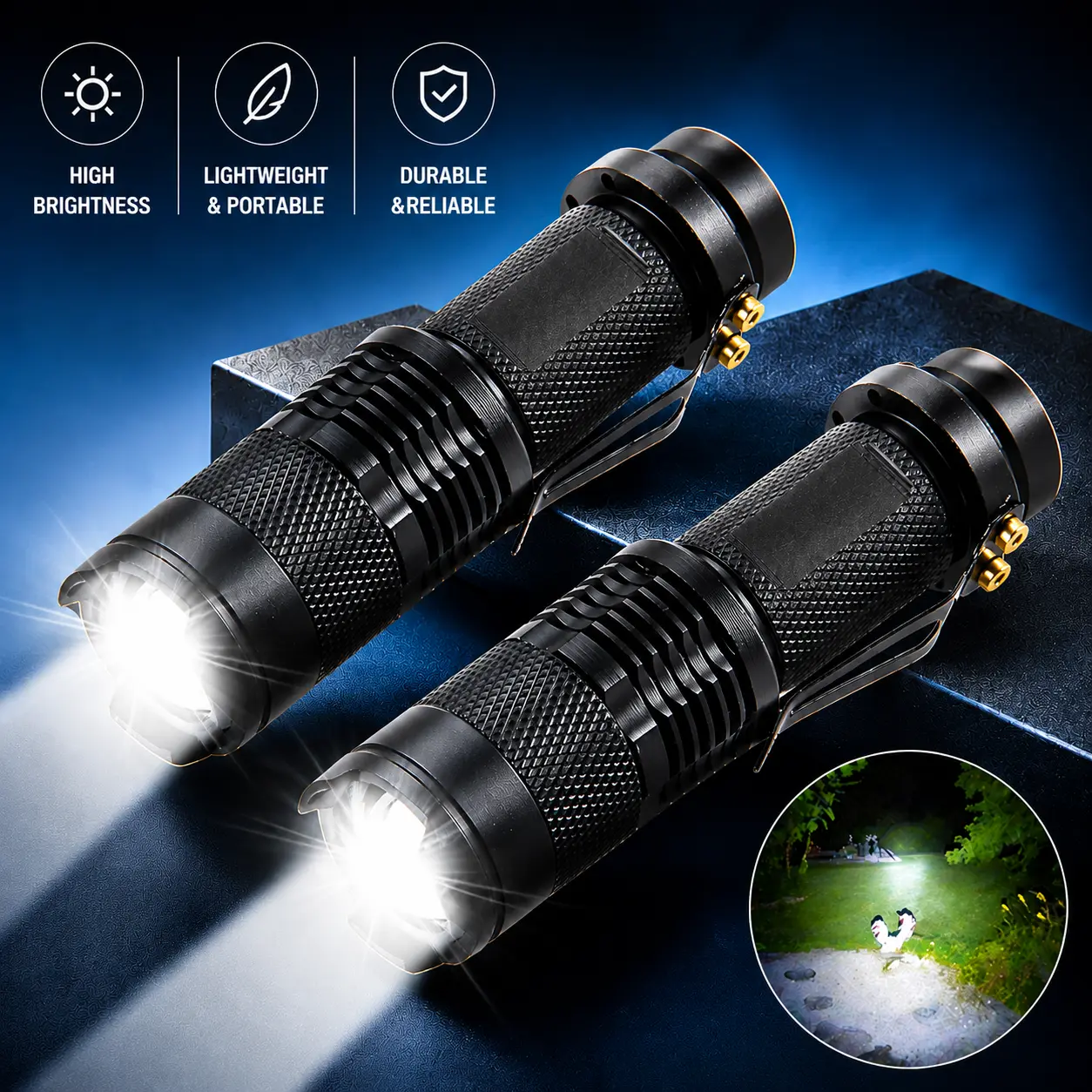 Ultra Bright Mini LED Flashlight – Pocket Size Tactical Torch, Adjustable Focus, Long Range Beam for Camping, Hiking, Night Riding, Outdoor Survival – 2 Pack lights
