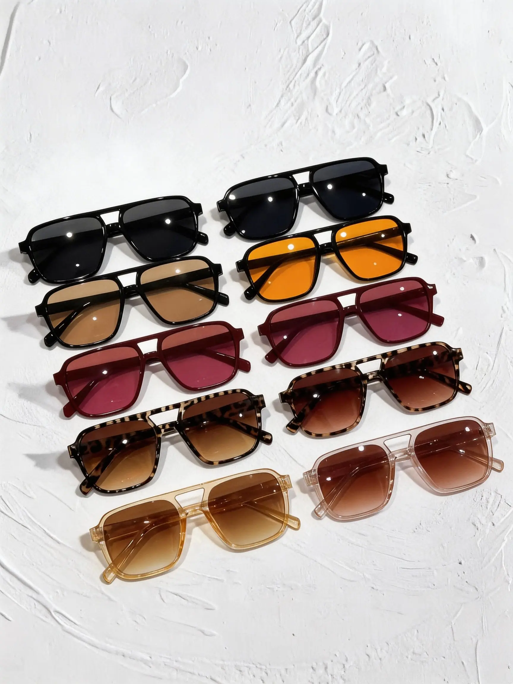 10 Pairs Fashionable Women's Large Frame Double Bridge Square Aviator Sunglasses, Square Pilot Shades, Stylish Sunglasses, Trendy Sunglasses, Slimming Face Design, Perfect for Spring Outing, Dates, Commuting, Trendy Styling Sunglasses