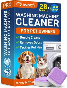 Washing Machine Cleaner Tablets Pro for Pet Owners – 28 Tablets – Breaks Down Pet Hair Eliminates Odors & Buildup – Septic Safe Extra-Strength Deep Clean for Front & Top Load HE Washers –1-Year Supply