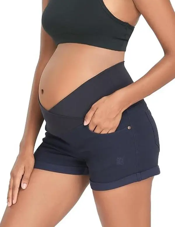 HOFISH Women's Maternity Jean Shorts - Stretchy Pull-On Denim Bottoms with Supportive Rayon-Nylon Blend, Lightweight Soft Breathable Fabric for Baby Bump, Classic Length Casual Summer Wear, Expandable