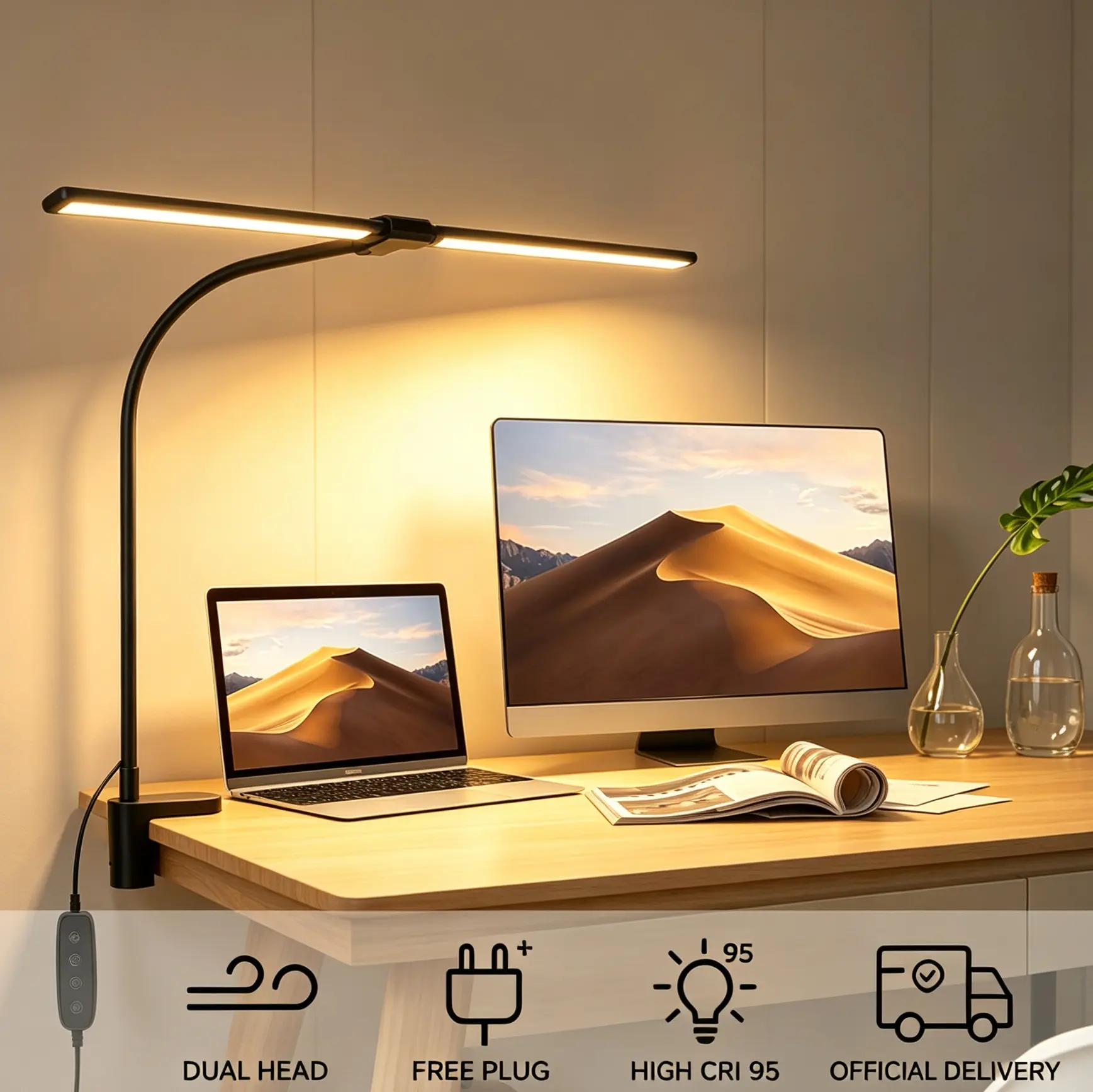 12W Flexible Clip-On LED Desk Lamp - 5V Eye-Safe LED Work Lamp with Adjustable Goosebend Gooseneck, Reading Light for Students, Indoor Home Improvement Under-Cabinet Clip Light