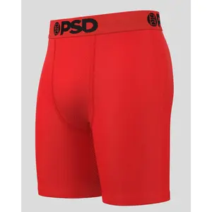 PSD Men's Infrared Red Solid Boxer Brief - Standard Length 7 Inch Inseam, Soft and Breathable Cotton Fabric