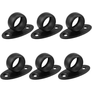 Antrader Stainless Steel Closet Rod Flange,0.79 Inch Dia. O-Shaped Curtain Rod Ceiling Mount-Bracket, Black,6 Pack