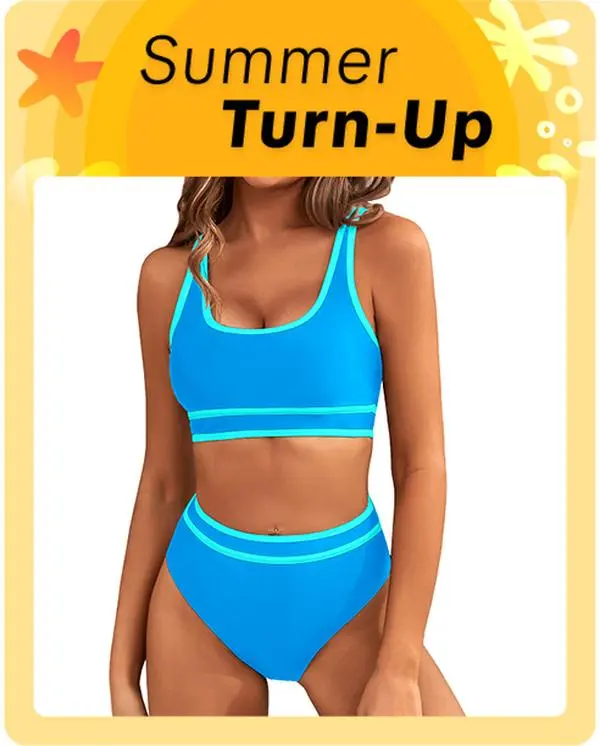 Blooming Jelly Women's High Waisted Bikini Sets Sporty Two Piece Swimsuit Color Block Cheeky High Cut Bathing Suits Swimming Beach Activewear #SwimWeek #Summervibes summerwins